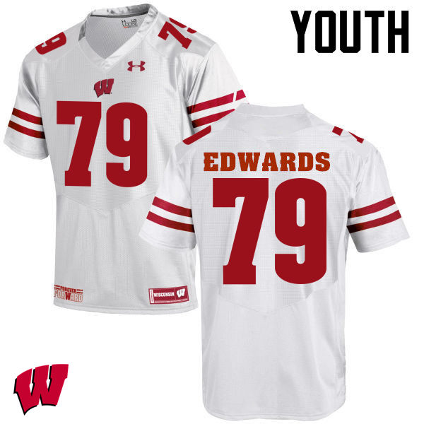 Wisconsin Badgers Youth #79 David Edwards NCAA Under Armour Authentic White College Stitched Football Jersey FW40Q78AQ